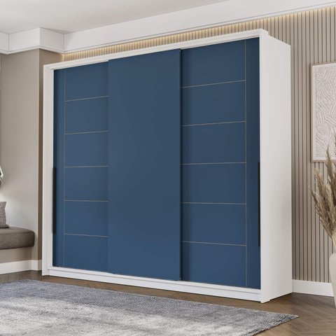 Guarda Roupa Casal 220cm com 3 Portas de Correr e 4 Gavetas 240846 Lisboa Politorno Móveis