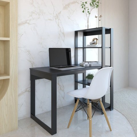 Mesa Escrivaninha C/ Estante 4 Prateleiras Licce Preto