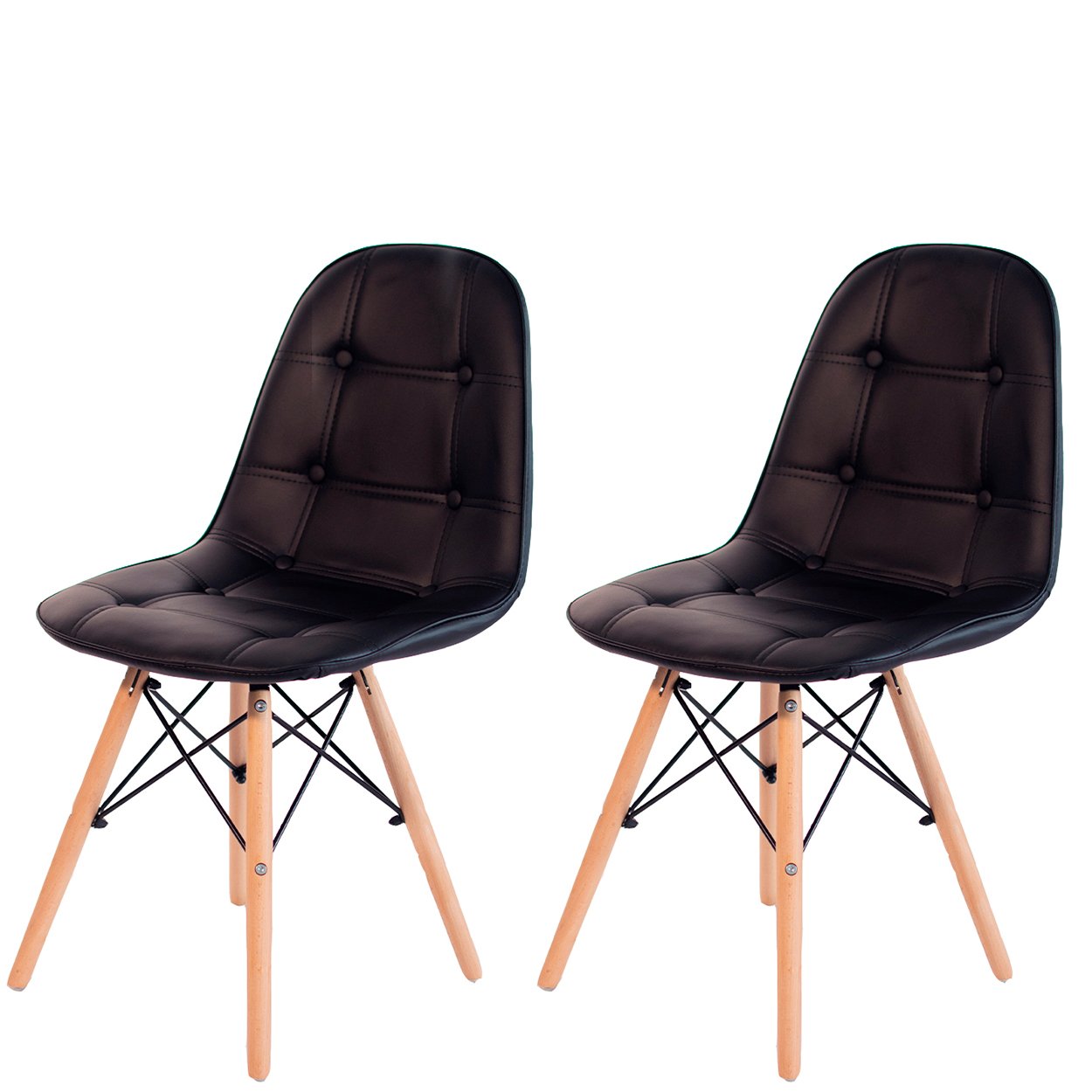 Kit 2 Cadeiras Eames Eiffel Estofada Botonê 130c Cor:preto