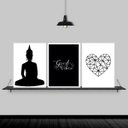 Ver imagem 2 de Kit 3 Quadros Zen Buda Good Vibes 24x18cm - com vidro:Madeira preta