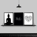 Ver imagem 1 de Kit 3 Quadros Zen Buda Good Vibes 24x18cm - com vidro:Madeira preta