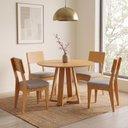Ver imagem 1 de Conjunto Sala de Jantar Mesa Redonda 105cm com 4 Cadeiras MDF Carvalho Rosé/Bege Claro