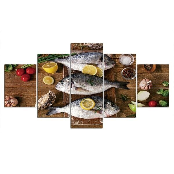 QUADROS DECORATIVOS 5 PEÇAS COZINHA PEIXARIA RESTAURANTE - 1