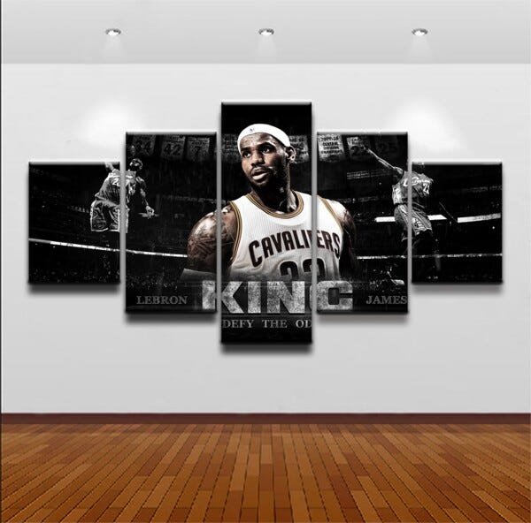 QUADROS DECORATIVOS 5 PEÇAS BASQUETE LEMBRON JAMES - 1