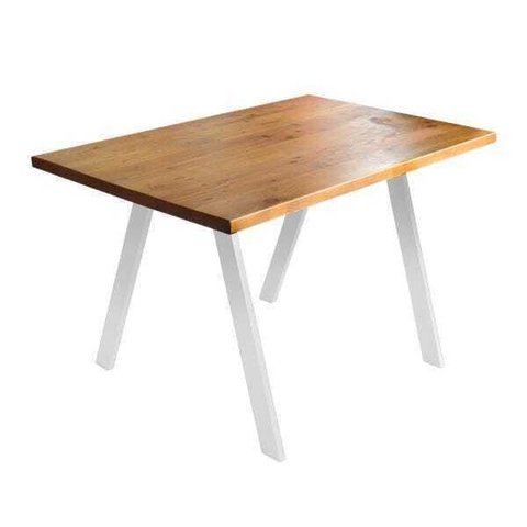 Mesa Retangular Leo Madeira Maciça com Pés Branco 1,20M