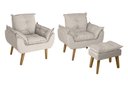 Ver imagem 1 de Kit 02 Poltrona/cadeira Decorativa e Puff Glamour Opala com Pés Quadrado Bege