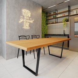 Mesa Industrial Lanna Madeira Maciça com Ferragem Preta 2,50m - 2