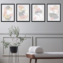 Kit 4 Quadros Borboletas Abstratas Rosa e Cinza 45x34cm:madeira Branca - 1