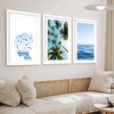 Ver imagem 1 de Kit 3 Quadros Grandes Praia Mar 60x48cm:moldura Branca