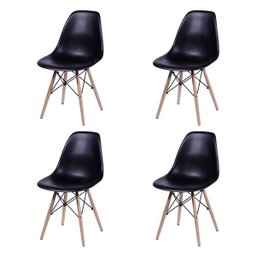 Conjunto de Mesa e 4 Cadeiras Pretas Eames Dkr 90cm Base Madeira Tampo Preto - 4
