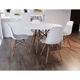 Conjunto Mesa 4 Cadeiras Brancas Eames Eiffel 90cm Base Madeira Tampo Branco - 1