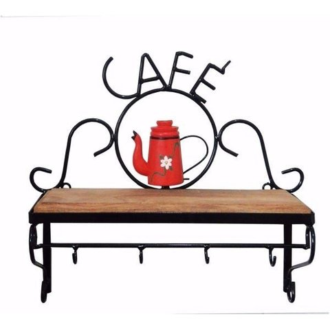 Prateleira em Ferro e Madeira Rústica Café Vermelha Estante Bule Ornamental
