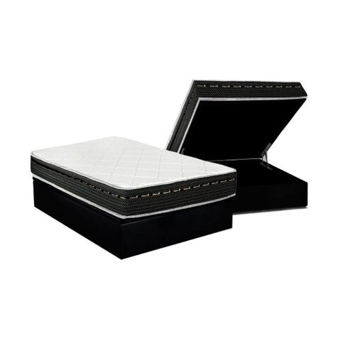 Cama Box Baú Casal: Colchão Molas Bonnel Luckspuma Eagle New + Base Crc Suede Black(138x188)