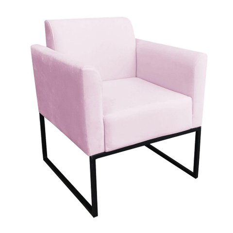 Poltrona Marisa Suede Base Metálica Preto Rosa Bebê
