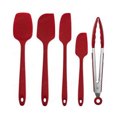 Jogo de Espátula e Pegador em Silicone Vermelho.