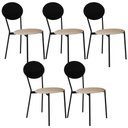Ver imagem 1 de Kit 05 Cadeiras Estofada para Sala de Jantar Azuri Preto C01 Linho Areia Courino Preto - Lyam Decor