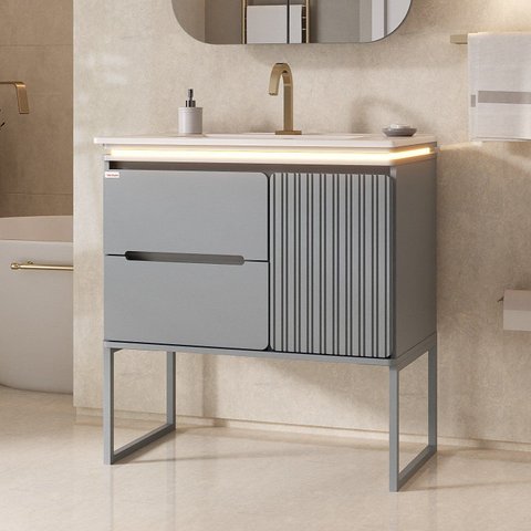 Gabinete para Banheiro Lavínia 80 Avelã com Pés LED Fabribam