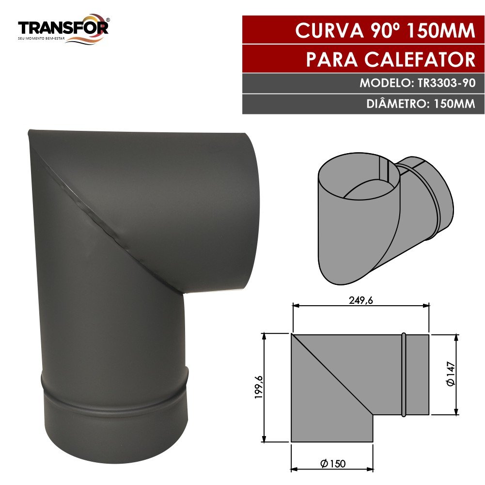 Curva 90º 150mm para Chaminé de Calefator - Tr3303-90 - 2