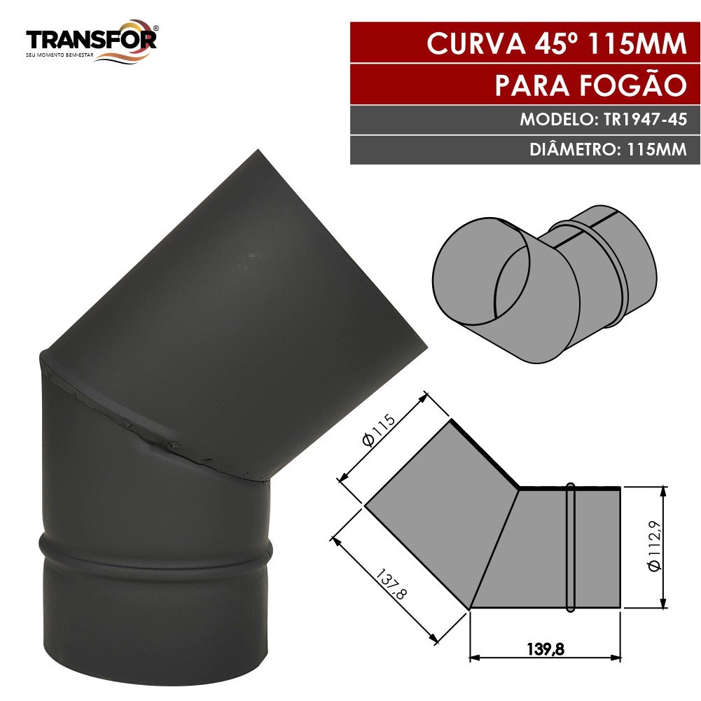 Curva 45º 115mm para Chaminé de Fogão - Tr1947-45 - 2