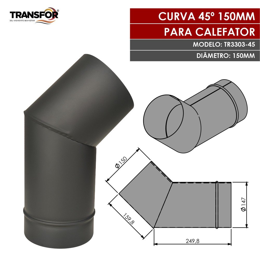 Curva 45º 150mm para Chaminé para Calefator - Tr3303-45 - 2