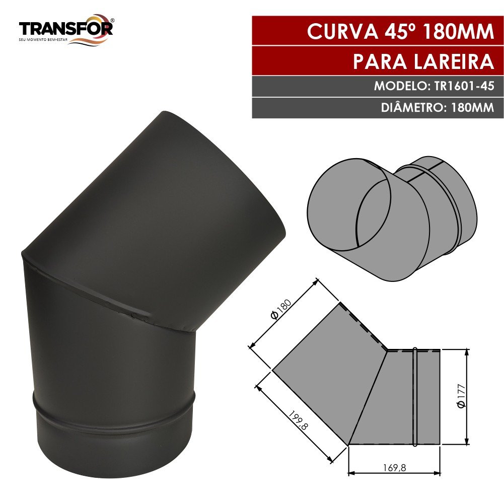 Curva 45º 180mm para Chaminé de Lareira - Tr1601-45 - 2