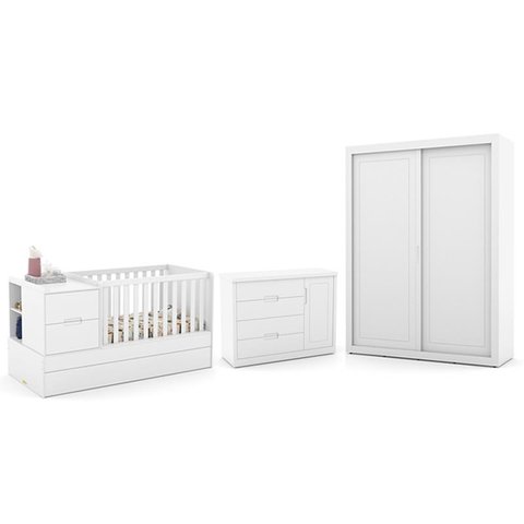 Dormitório Completo Infantil Tutto New 2 Portas de Correr, Cômoda e Berço Multifuncional Formare Bra