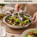 Ver imagem 5 de Conjunto Salada 2 Pecas Inox Saladeira Cumbuca Pegador Mesa Bowl Posta Kit Servir Alimentos Utensili