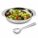 Ver imagem 1 de Conjunto Salada 2 Pecas Inox Saladeira Cumbuca Pegador Mesa Bowl Posta Kit Servir Alimentos Utensili