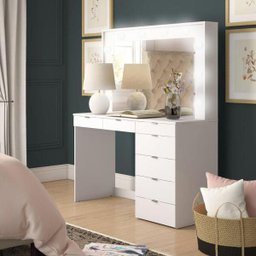 Penteadeira Ditália 7 Gavetas Branco com Kit Luz Camarim - 7