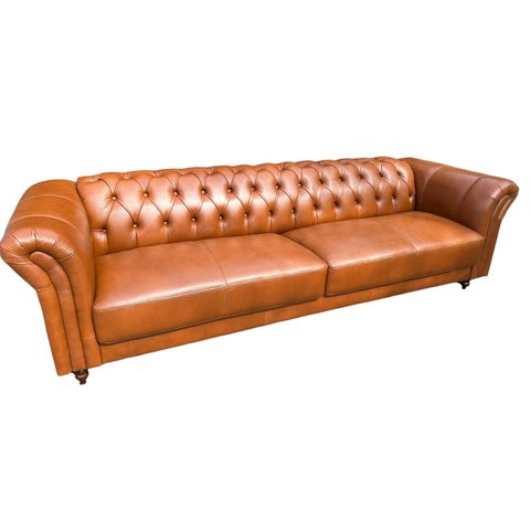 Sofá Decorativo de Couro 2 Lugares 1,80cm Chesterfield Conhaque - Mozzelar