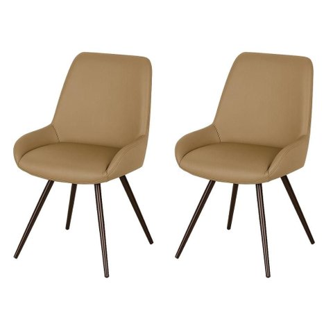 Kit 2 Cadeiras Giratórias Aline Rivatti 52 Cm (largura) Estofado em Pu Caramelo e Base em Aço