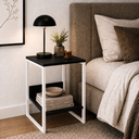 Ver imagem 1 de Mesa Cabeceira de Cama Criado Industrial Base de Ferro Branco Tampo Preto