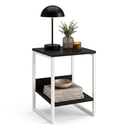 Ver imagem 2 de Mesa Cabeceira de Cama Criado Industrial Base de Ferro Branco Tampo Preto