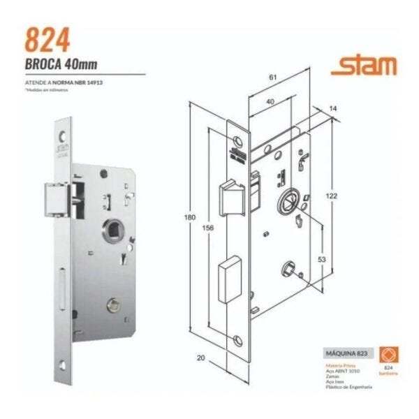 Fechadura 824/11 - Banheiro Inox Espelho - Stam - 2