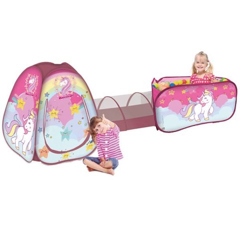 Toca Barraca Túnel 3 Em 1 com 100 Bolinhas Unicórnio
