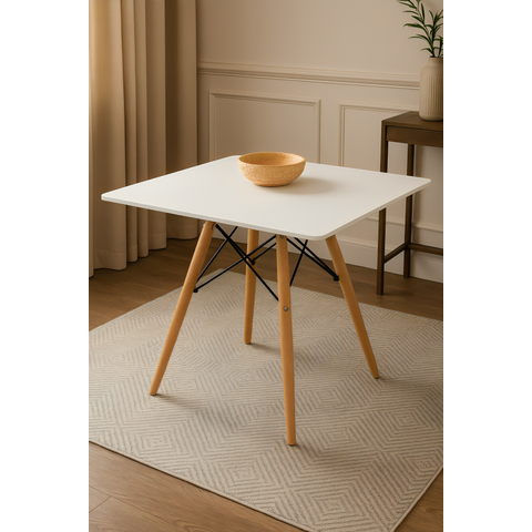 Mesa Eiffel Wood Tampo Quadrado de Madeira 90cm Branco
