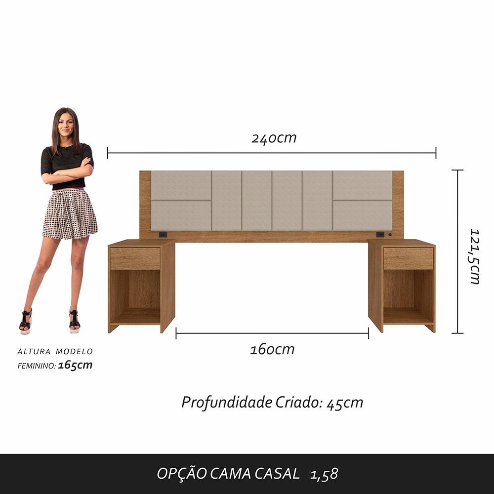 Cabeceira Estofada para Cama Queen Dubai com Led Car/beg- M. Arapongas Carvalho Americano/bege 03 - 4