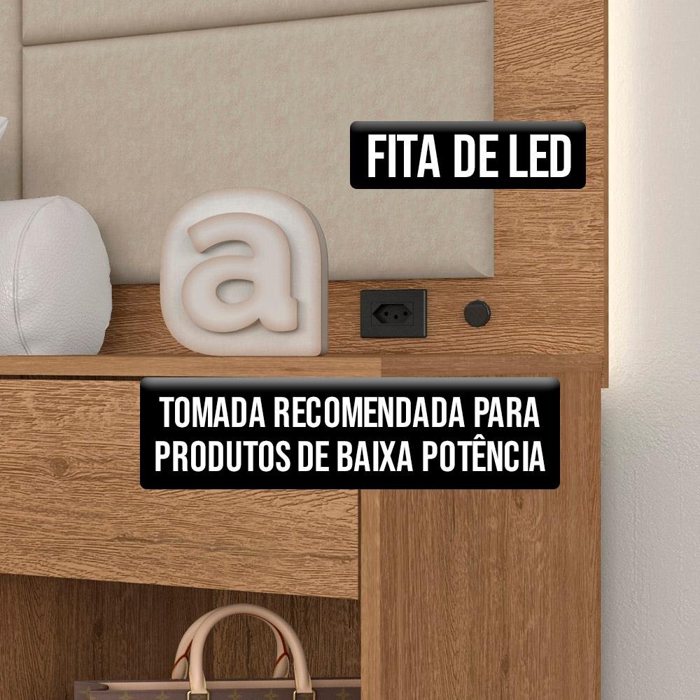 Cabeceira Estofada para Cama Queen Dubai com Led Car/beg- M. Arapongas Carvalho Americano/bege 03 - 3