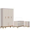 Ver imagem 1 de Quarto de Bebê Flip Guarda Roupa 4 Portas e Cômoda Gaveteiro Areia Acetinado - Reller