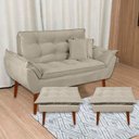 Ver imagem 6 de Kit Poltrona Decorativa Namoradeira 2 Puffs Opala e 2 Almofadas Suede - Lm Decor Bege