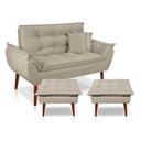 Ver imagem 1 de Kit Poltrona Decorativa Namoradeira 2 Puffs Opala e 2 Almofadas Suede - Lm Decor Bege