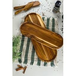 Tábua Oval para Frios e Servir Rebaixada P - Madeira de Teca 43x15x2cm - 3