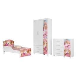 Conjunto Completo para Quarto Infantil Mini Cama com Cômoda e Guarda Roupa 3 Portas Linha Livia:carr - 7