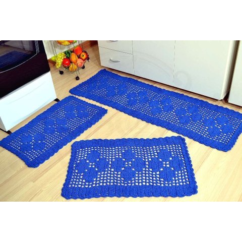 Jogo de Passadeira em Crochê Basic - Azul Royal Arte & Tear
