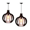Kit Luminária Lustre Pendente Madeira E27 36x34cm com Lâmpada Retrô Cor:café - 3