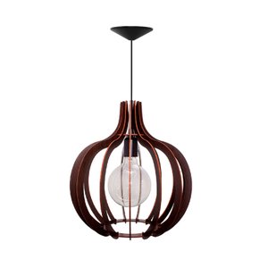 Kit Luminária Lustre Pendente Madeira E27 36x34cm com Lâmpada Retrô Cor:café