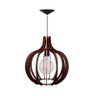 Kit Luminária Lustre Pendente Madeira E27 36x34cm com Lâmpada Retrô Cor:café - 1
