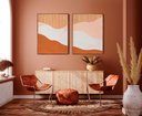 Ver imagem 1 de Kit 2 Quadros Abstrato Tons de Rosa e Marrom Tela Canvas com Moldura Flutuante em Vários Tamanhos -