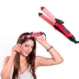 Prancha Chapa 2 em 1 Alisa Modela Faz Cachos Ondula Rosa - 1