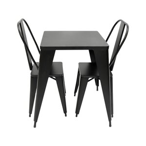 Jogo de Mesa Design Tolix Iron Industrial Preto com 2 Cadeiras